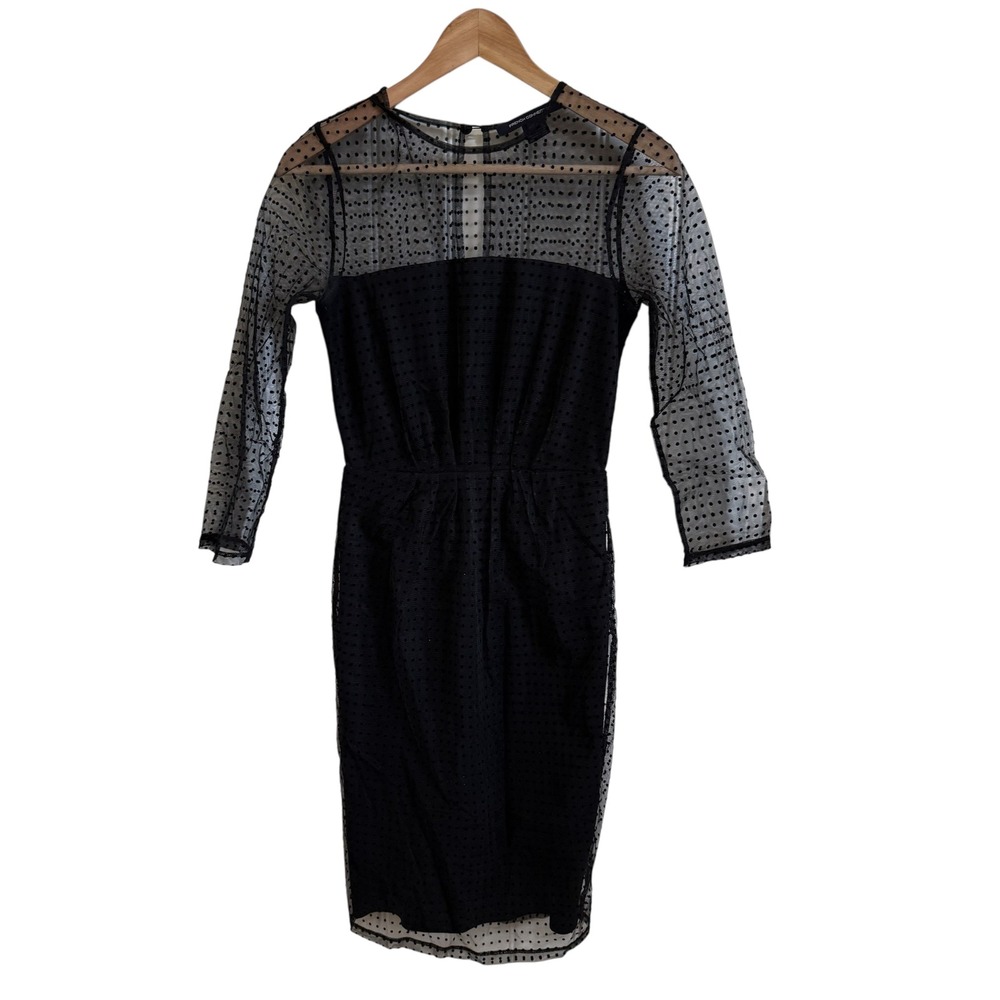 French Connection Black Polka Dot Sheer Overlay Cocktail Party Dress size 2